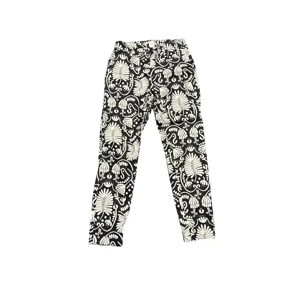 H&M Floral Ankle Stretch Pants - Black & White - Size 6